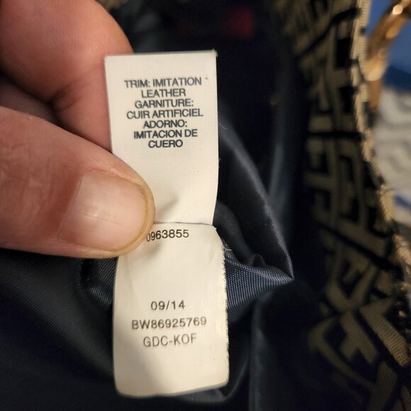 Large TOMMY HILFIGER cream|black canvas, faux leather monogram shoulder tote bag - Picture 8 of 9